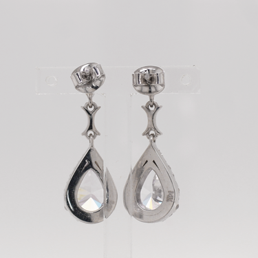 2.80 Carat Pear & Round Shaped Halo Teardrop Moissanite Dangle Earrings