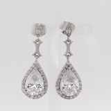 2.80 Carat Pear & Round Shaped Halo Teardrop Moissanite Dangle Earrings