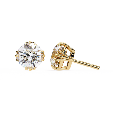 2.80 Carat Round Shape Lab Diamond Stud Earrings In Yellow Gold