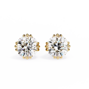 2.60 Carat Round Cut Lab Diamond Earrings 18K Yellow Gold