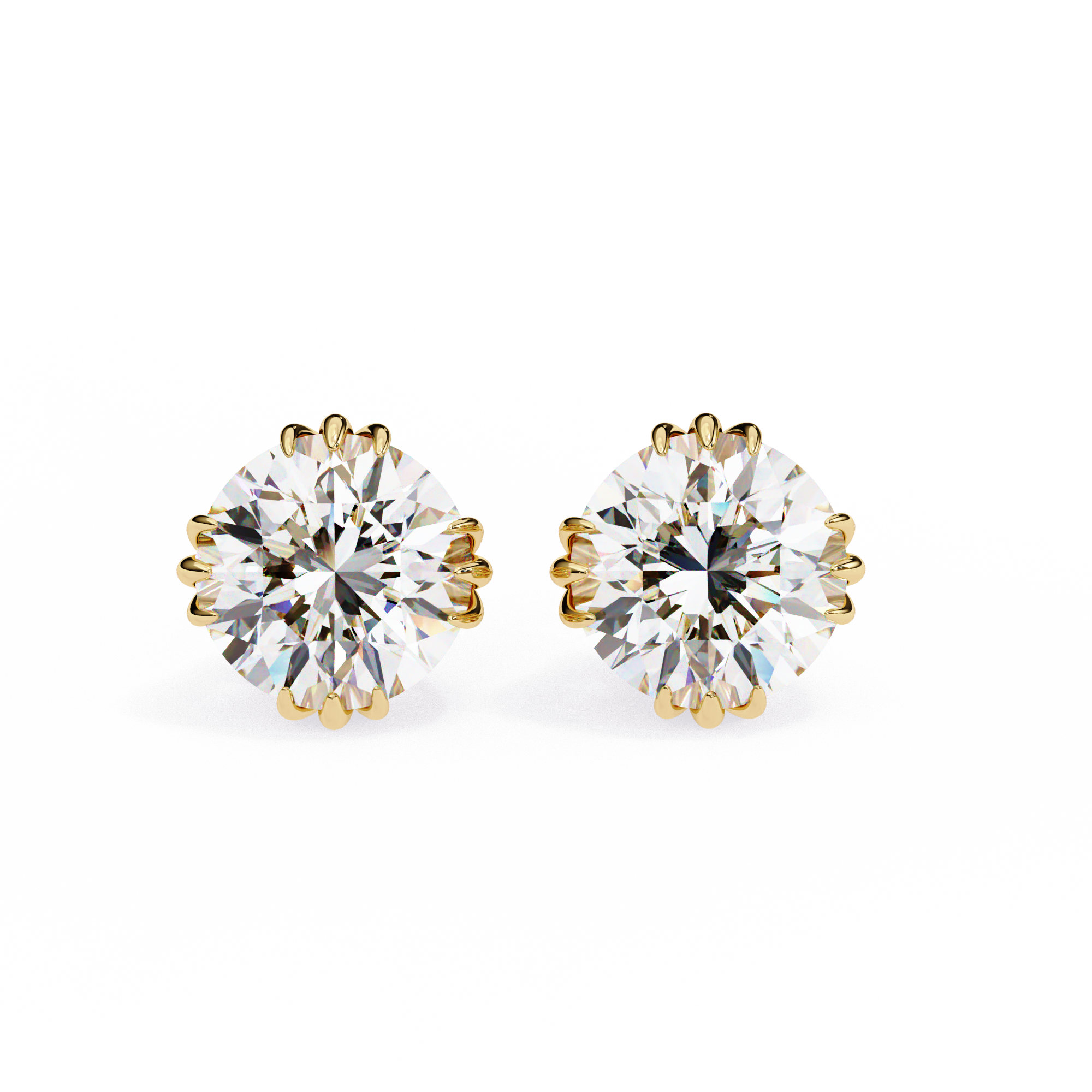 2.60 Carat Round Cut Lab Diamond Earrings 18K Yellow Gold