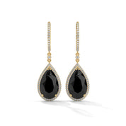 23.90 Tcw Pear Shape Drop Dangle Black Diamond Earrings 18K Yellow Gold
