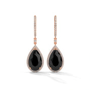 23.90 Tcw Pear Shape Drop Dangle Black Diamond Earrings 18K Rose Gold