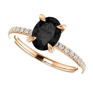 2.75 Carat Oval Shaped Prong Setting Black Diamond Engagement Ring In Rose Gold