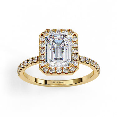 2 Carat Emerald Cut Halo Lab Dimaond Engagement Ring In Yellow Gold