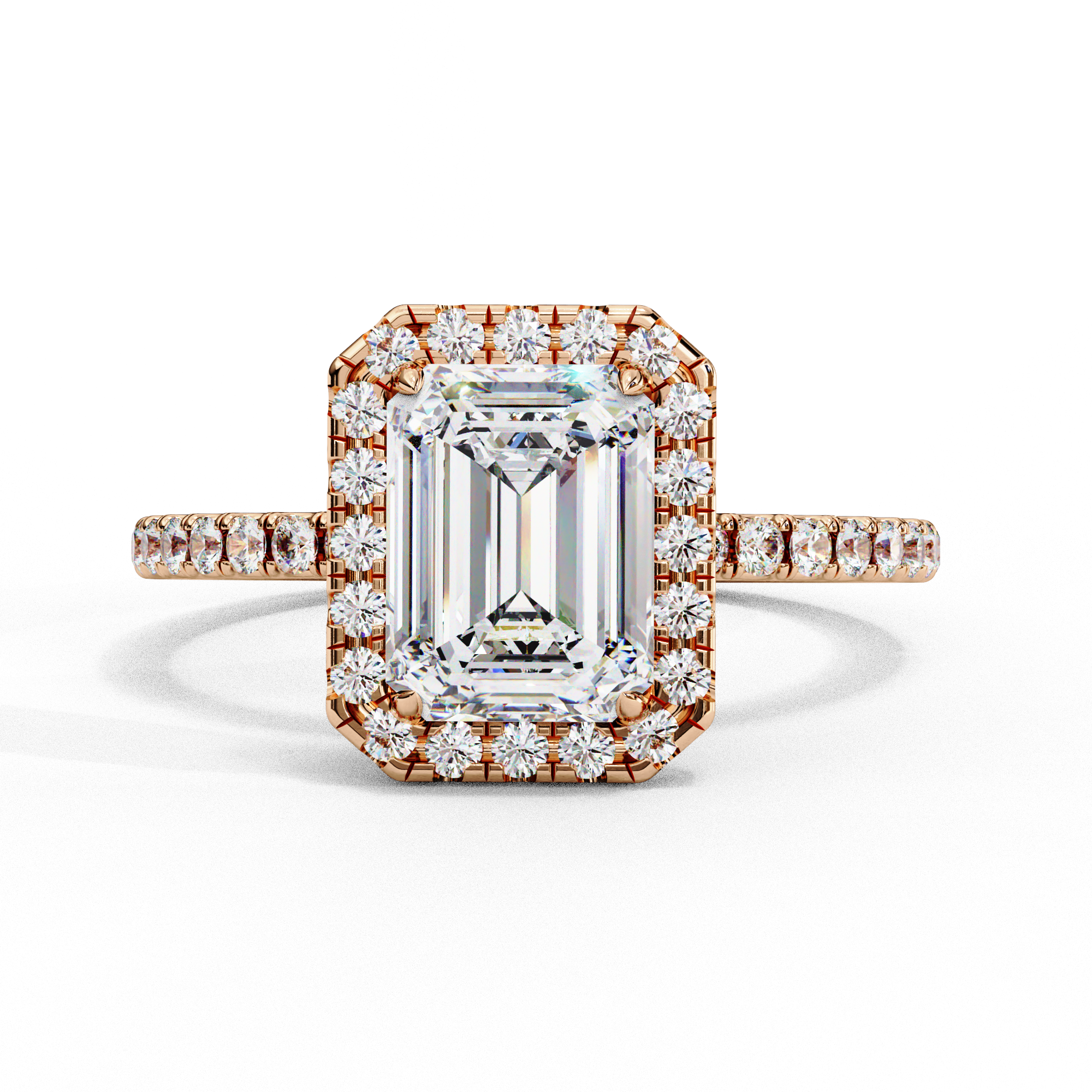 2.17 Carat Halo Emerald Lab Diamond Engagement Ring 18K Rose Gold Lab Diamond Engagement Rings
