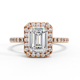 2 Carat Emerald Cut Halo Lab Dimaond Engagement Ring In Rose Gold