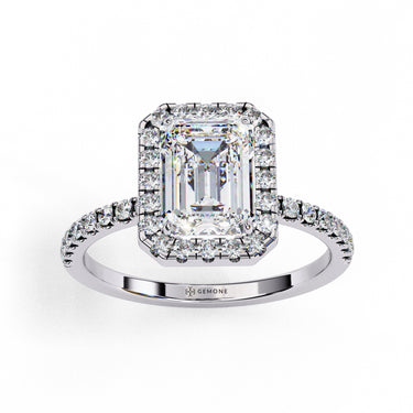 2 Carat Emerald Cut Halo Lab Dimaond Engagement Ring In White Gold