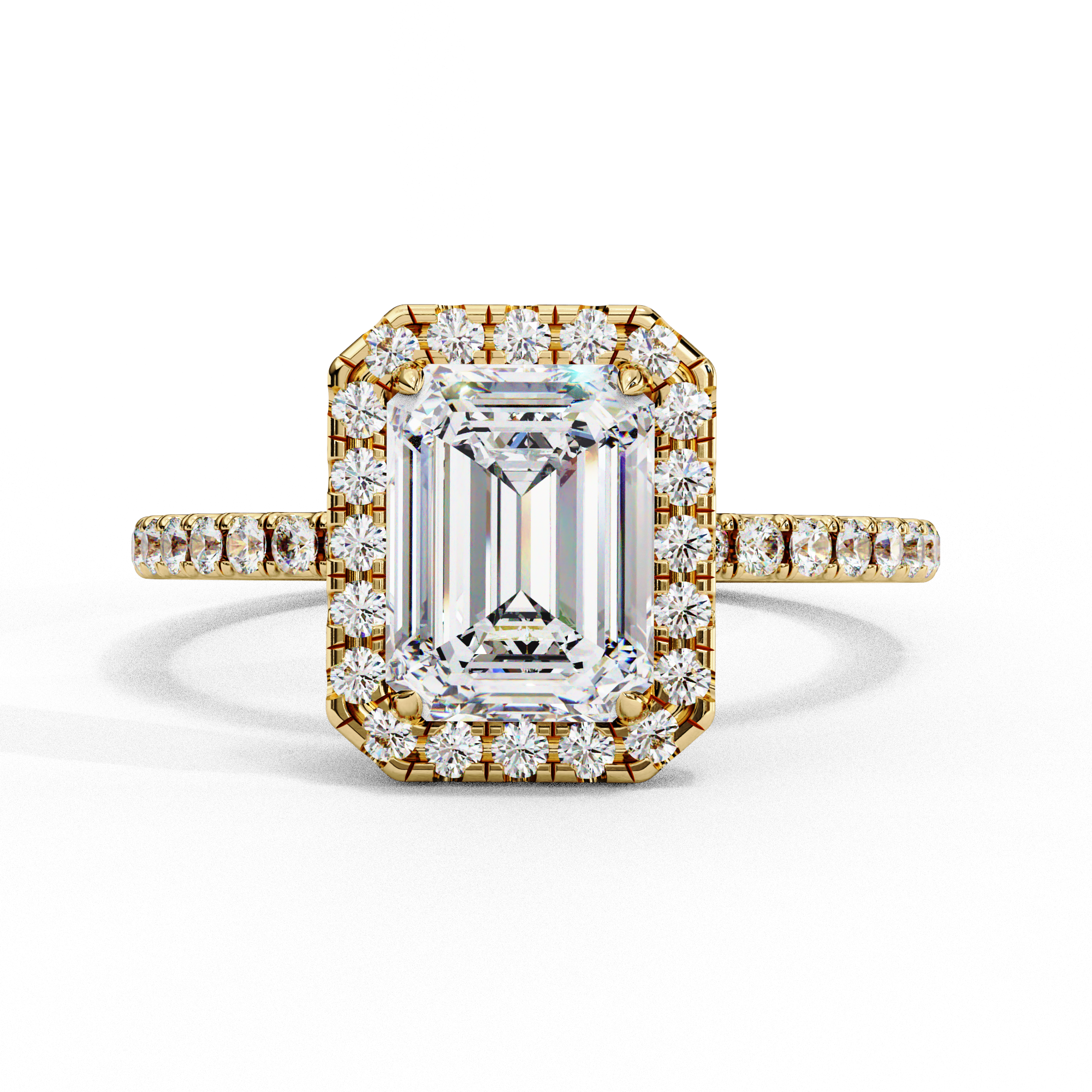 2.17 Carat Halo Emerald Lab Diamond Engagement Ring 18K Yellow Gold Lab Diamond Engagement Rings