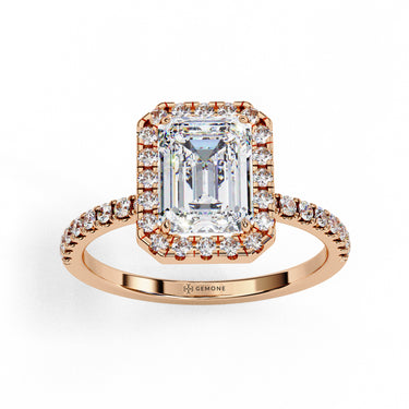 2 Carat Emerald Cut Halo Lab Dimaond Engagement Ring In Rose Gold