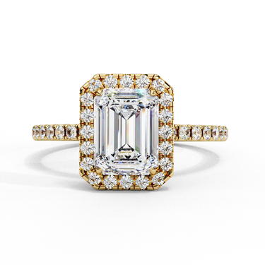 2 Carat Emerald Cut Halo Lab Dimaond Engagement Ring In Yellow Gold