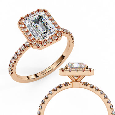 2 Carat Emerald Cut Halo Lab Dimaond Engagement Ring In Rose Gold