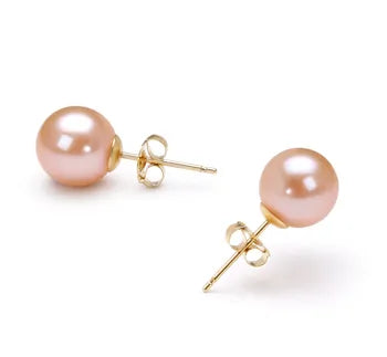 2 Carat Rose Pearl Gemstone Stud Earrings 18K Yellow Gold
