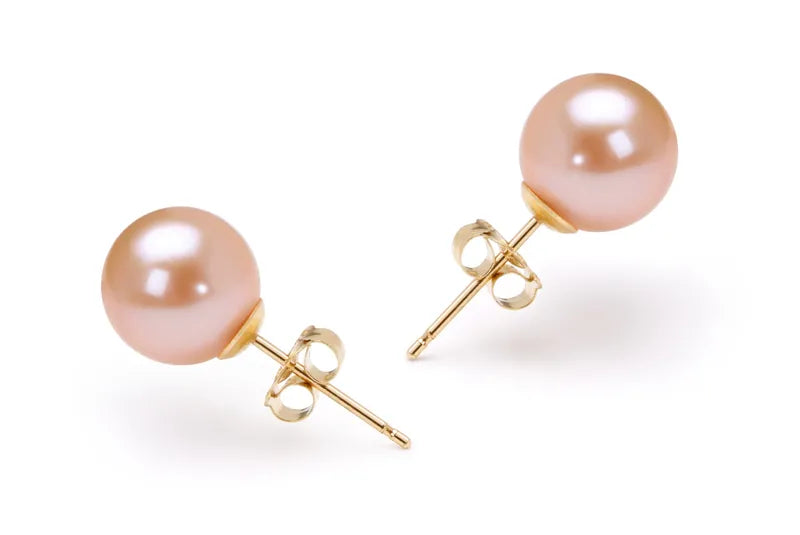 2 Carat Rose Pearl Gemstone Stud Earrings 18K Rose Gold