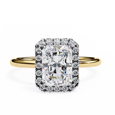 2 Carat Radiant Cut Halo Lab Diamond Engagement Ring In Yellow Gold