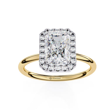 2 Carat Radiant Cut Halo Lab Diamond Engagement Ring In Yellow Gold