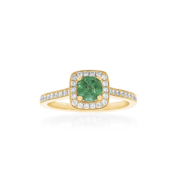 2 Carat Round Halo Gemstone Ring in Yellow Gold