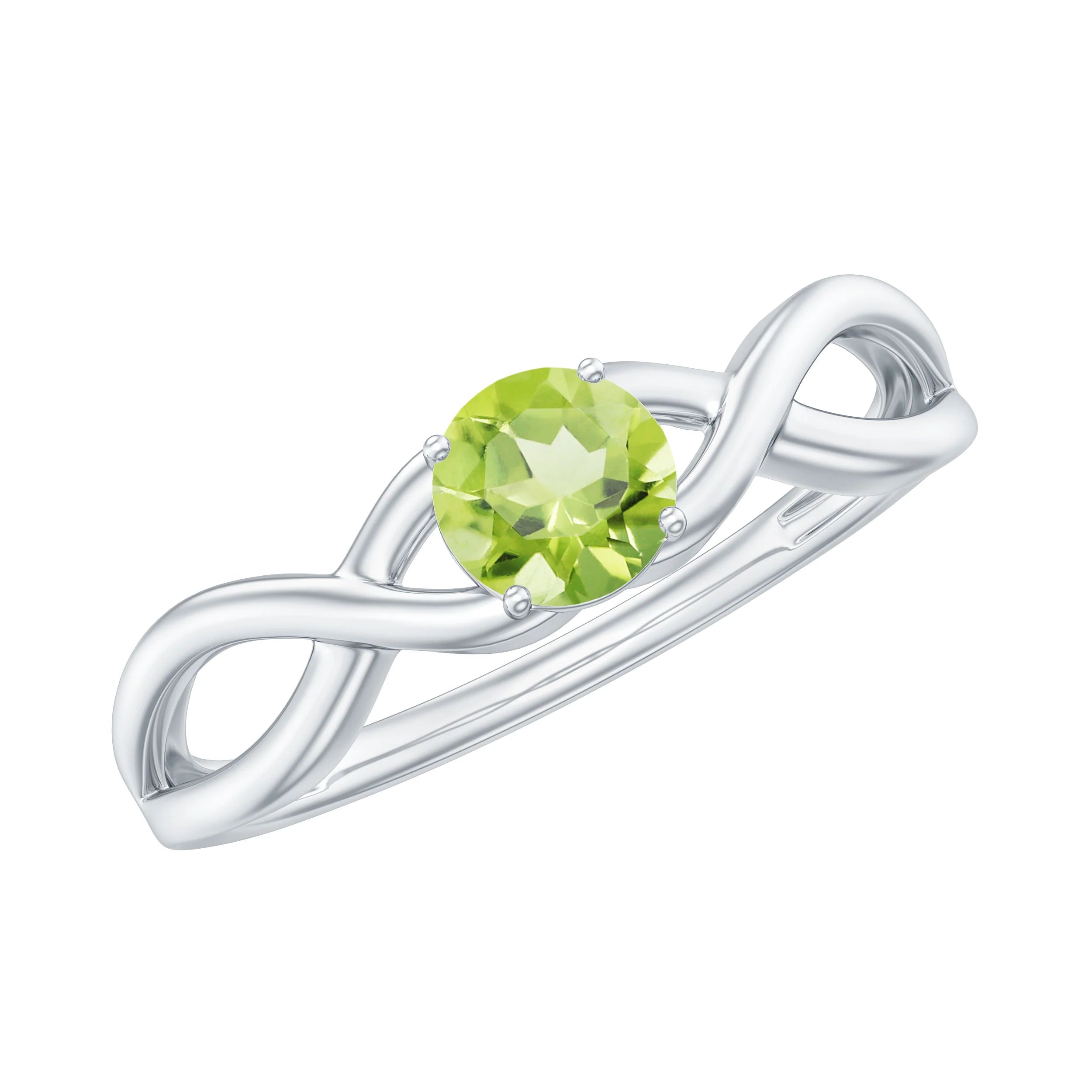 2 Carat Round Peridot Gemstone Twisted Ring in White Gold