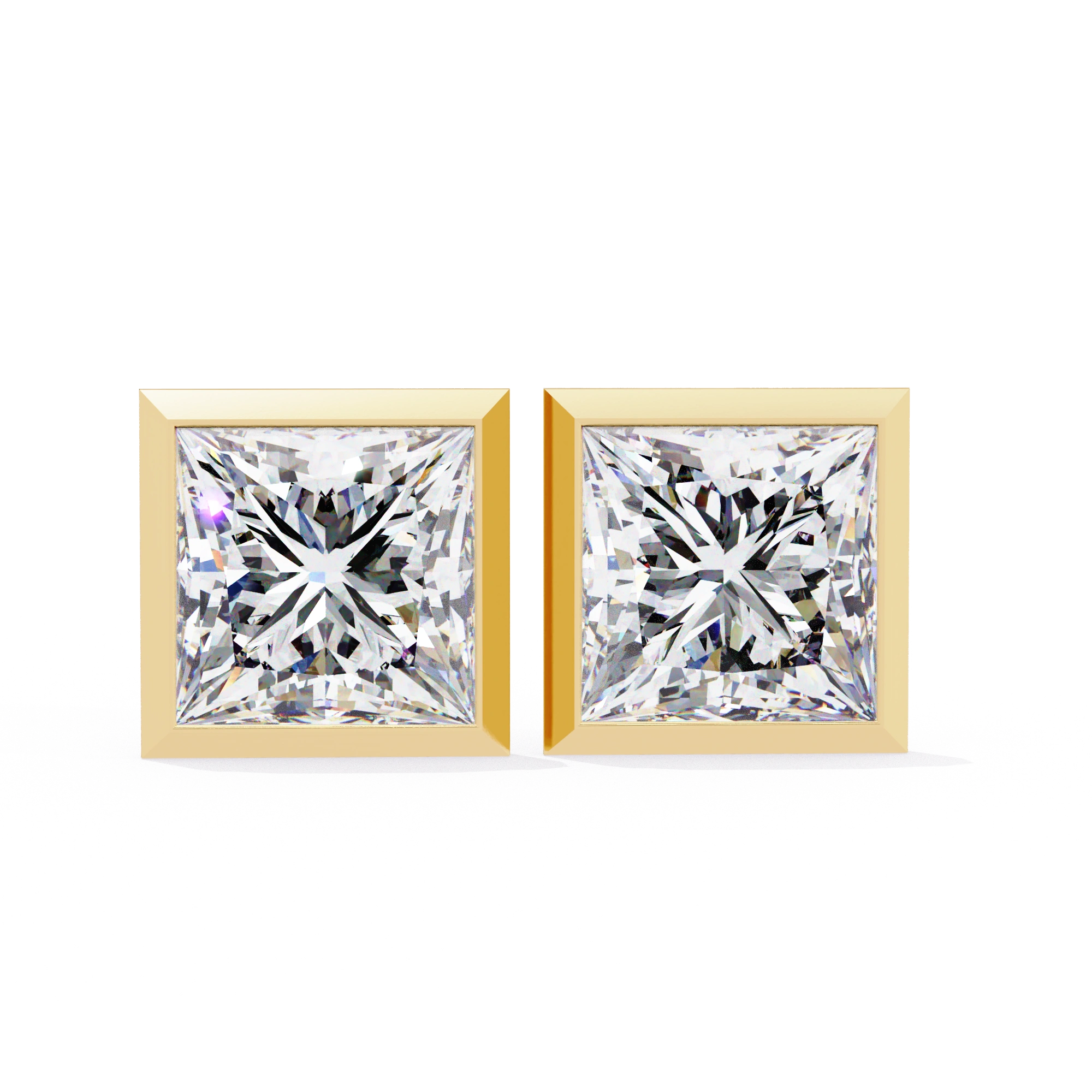 2 Carat Square Diamond Earrings Studs With Flat Back Setting Lab Diamond