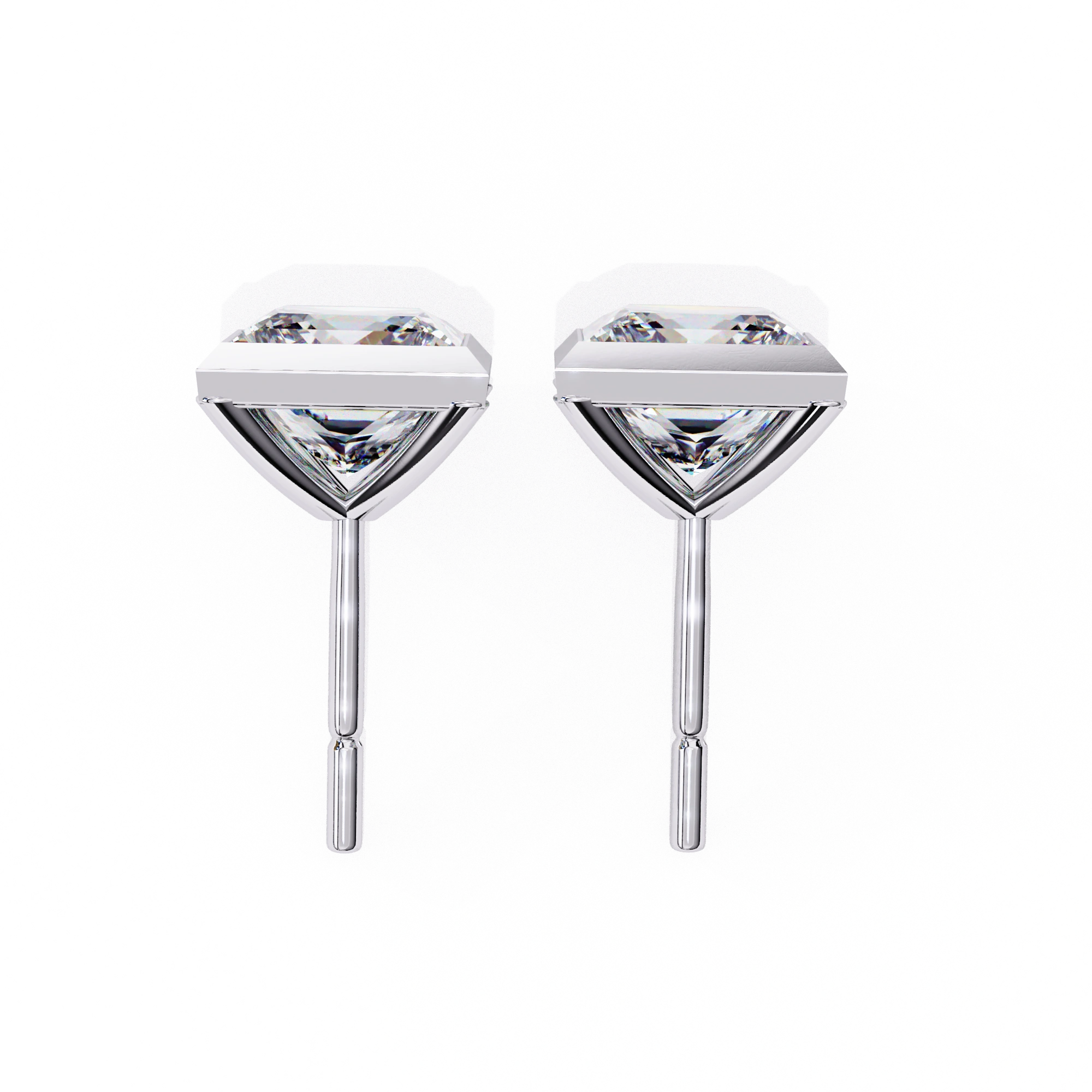 2 Carat Square Diamond Earrings Studs With Flat Back Setting