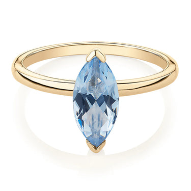 2 Ct Marquise Cut Solitaire Blue Lab Diamond Ring In Yellow Gold