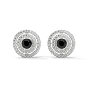 Luxury 2.20 Ct Round Cut Diamond Black And White Diamond Halo Stud Earrings