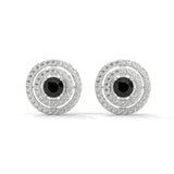 Luxury 2.20 Ct Round Cut Black And White Diamond Halo Stud Earrings