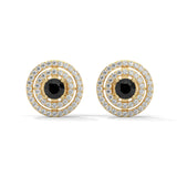 Luxury 2.20 Ct Round Cut Diamond Black And White Diamond Halo Stud Earrings