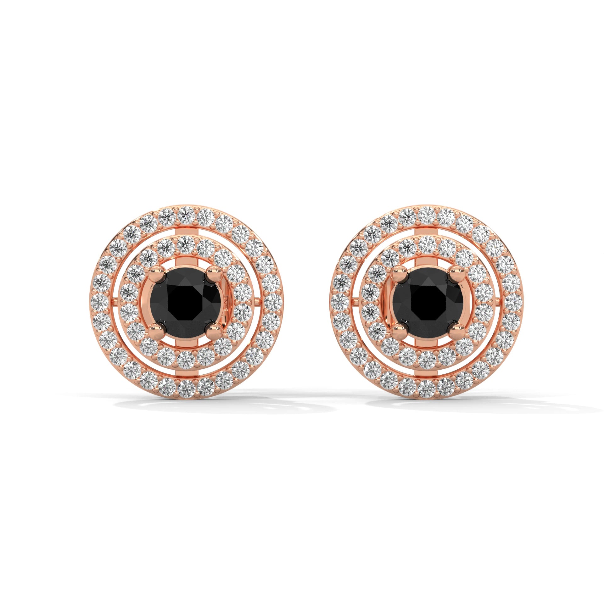 Luxury 2.20 Ct Round Cut Diamond Black And White Diamond Halo Stud Earrings 18K Rose Gold
