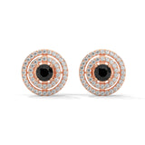 Luxury 2.20 Ct Round Cut Black And White Diamond Halo Stud Earrings