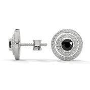 Luxury 2.20 Ct Round Cut Diamond Black And White Diamond Halo Stud Earrings