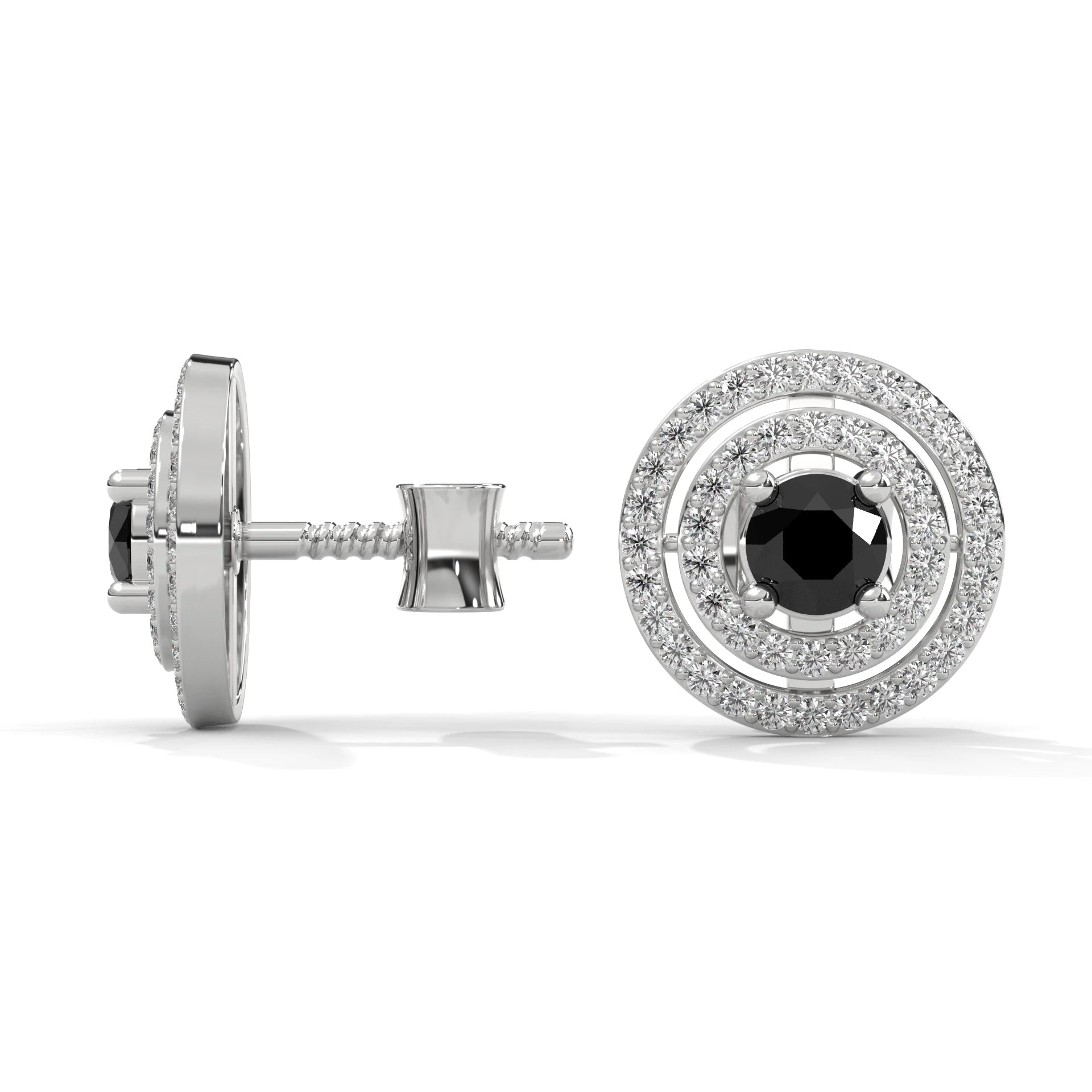 Luxury 2.20 Ct Round Cut Diamond Black And White Diamond Halo Stud Earrings