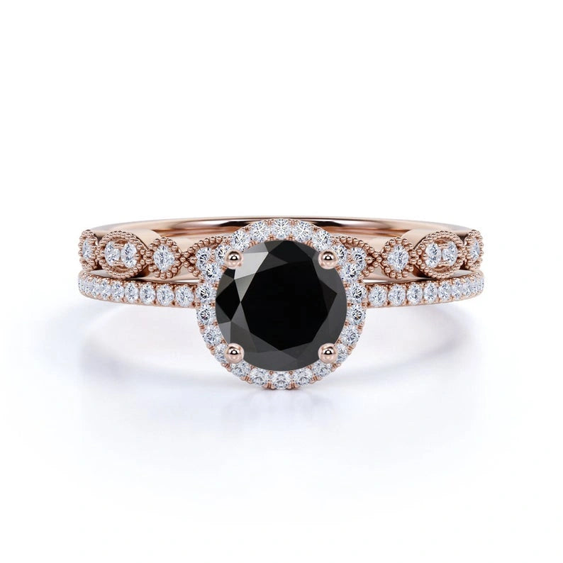 2.10 Carat Bridal Black Diamond Halo Diamond Ring Black Diamond Wedding Rings