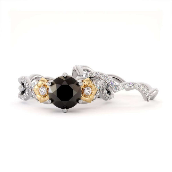 2 Carat Round Cut Diamond Bridal Sets White And Black Diamond Ring Black Diamond Engagement Ring