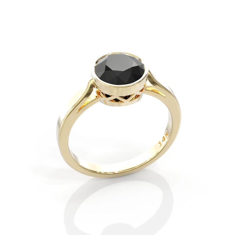 2 Ct Round Cut Black Diamond Solitaire Engagement Ring Black Diamond Engagement Ring