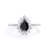 2 Ct Pear Cut Black Diamond Round Halo Diamond Engagement Ring