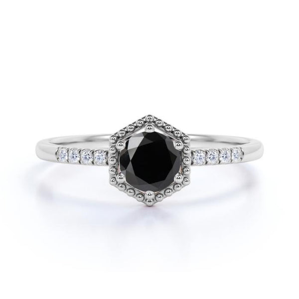 2 Ct Wt 6 Prong Black Diamond Ring With Site Accent Black Diamond Engagement Ring