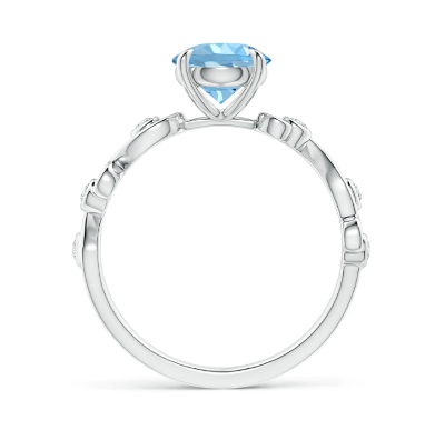 Aquamarine Diamond Scroll Ring In Sterling Silver