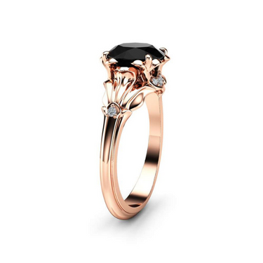 2 Carat Black Diamond Flower Design Rose Gold Engagement Ring
