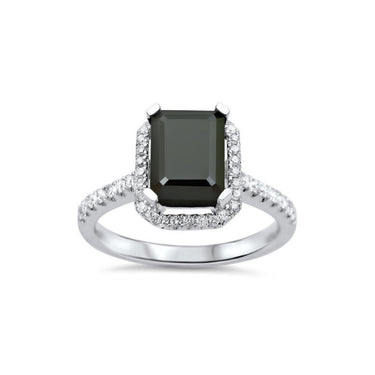 2.5 Carat Black Diamond Emerald Cut Halo Ring