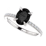 2 Carat Oval Cut 4 Prong Channel Setting Black And White Diamond Ring In White Gold