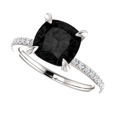 3 Carat Black Diamond Cushion Cut Engagement Ring