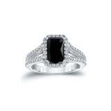 2.5 Carat Emerald Shape Halo Split Shank Black Diamond Engagement Ring