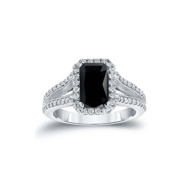 2.5 Carat Emerald Shape Halo Split Shank Black Diamond Engagement Ring