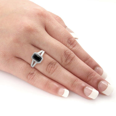 2.5 Carat Emerald Shape Halo Split Shank Black Diamond Engagement Ring