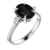 2 Carat Oval Shape 3 Stone Prong Setting Black and White Diamond Ring In White Gold 