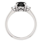 2 Carat Oval Shape 3 Stone Prong Setting Black and White Diamond Ring In White Gold 