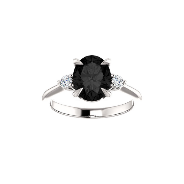 2.20 Carat Oval Shape 3 Stone White and Black Diamond Ring Black Diamond Engagement Ring