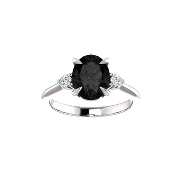 2 Carat Oval Shape 3 Stone Prong Setting Black and White Diamond Ring In White Gold 