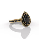 2 Ct Pear And Round Cut Prong Setting Halo With Accents Black Diamond Ring